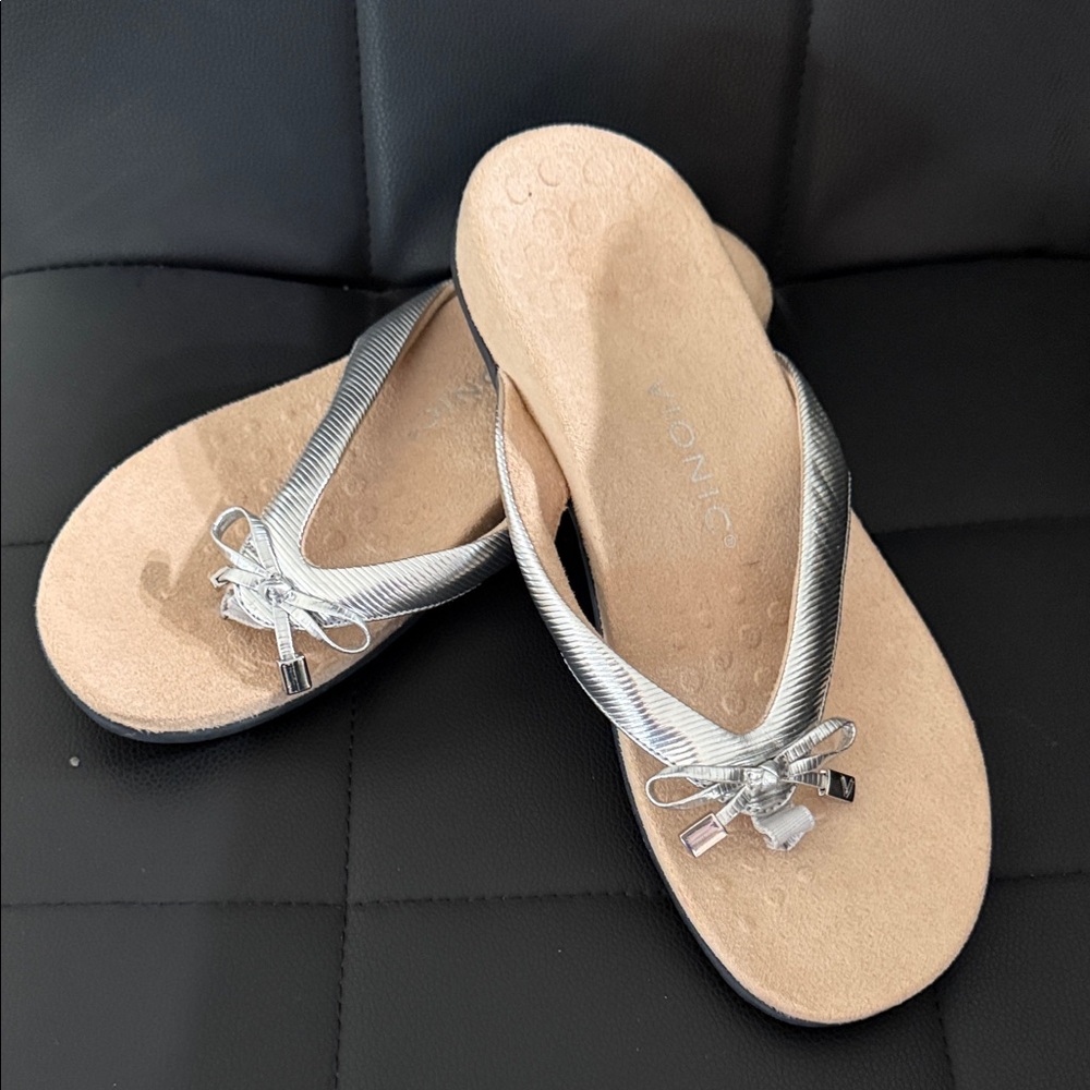 Vionic Metallic Silver Sandals with Bow - image 1